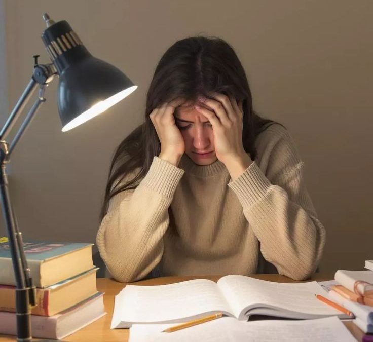 Padre e hijo adolescente estudiando juntos en casa, preparando la EvAU en Majadahonda